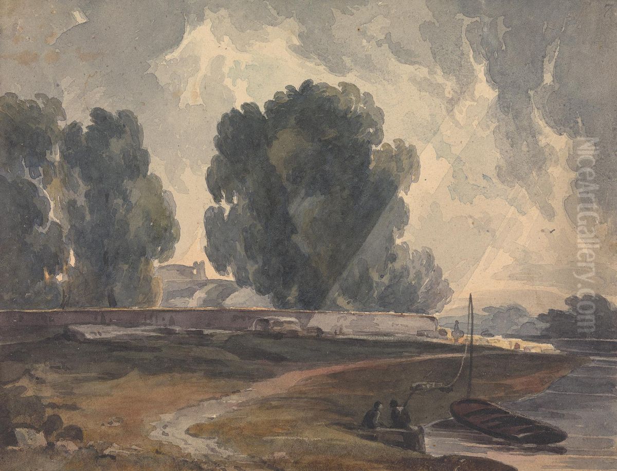 Landscape with Trees and Lake With Figures and Boat Oil Painting by Thomas Sully