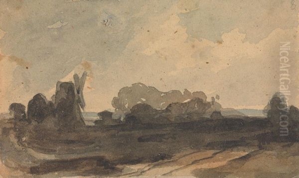 Landscape with Trees and Windmill Oil Painting by Thomas Sully