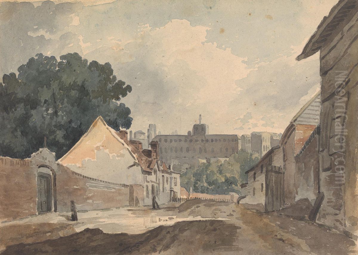 Street Scene, Lined with Buildings Oil Painting by Thomas Sully