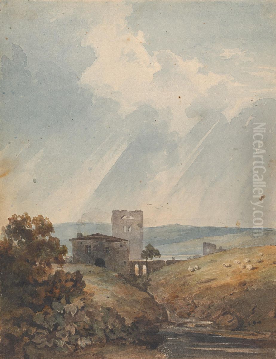 Landscape with Castle, Hills and Mountains Oil Painting by Thomas Sully