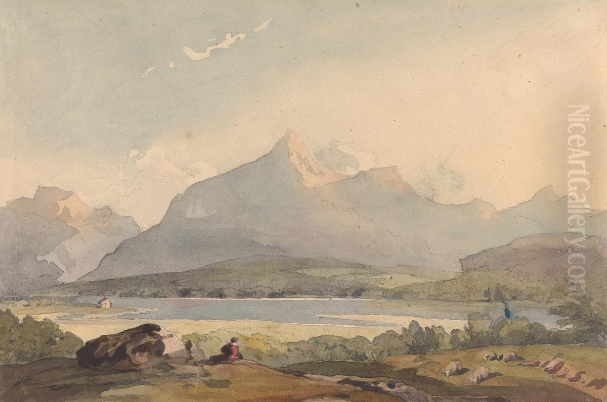 Mountainous Landscape with Lake and Figure in Foreground Oil Painting by Thomas Sully
