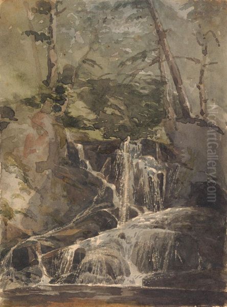 Small Waterfall in Forest Oil Painting by Thomas Sully