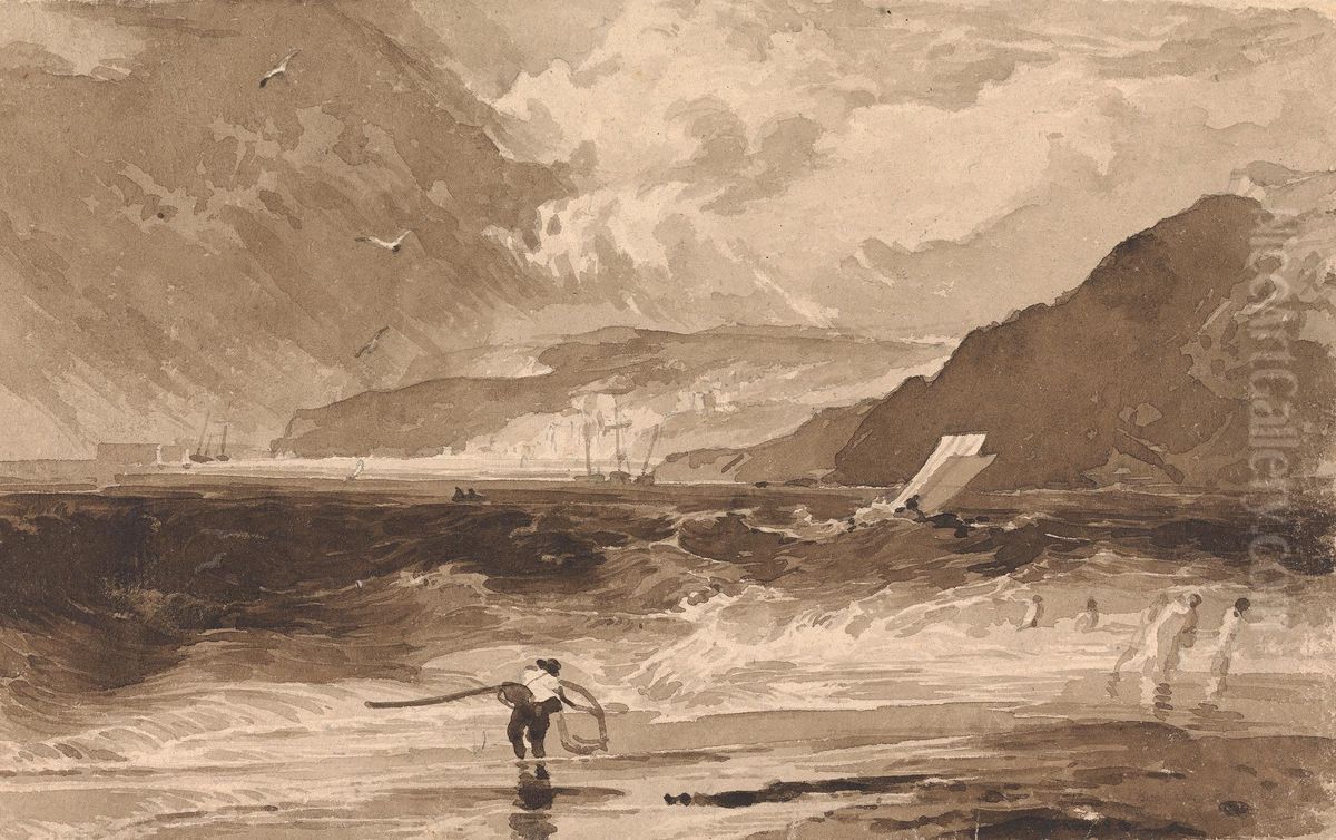 Lyme Regis, Dorsetshire, a Squall Oil Painting by Thomas Sully