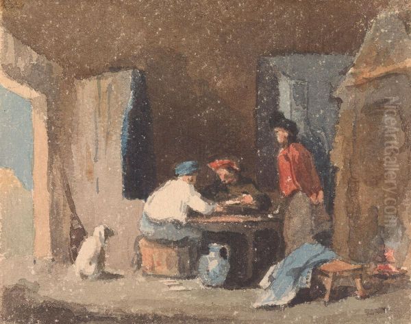 Figures at a Table Inside a Cottage Oil Painting by Thomas Sully