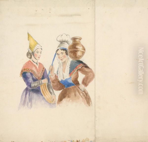 Two Women in Colorful Costume Oil Painting by Isaac Weld