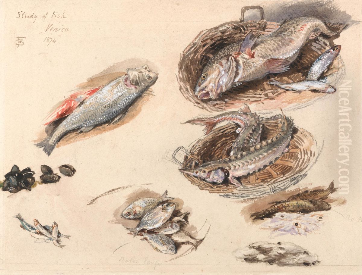 Study of Fish, Venice Oil Painting by Myles Birket Foster