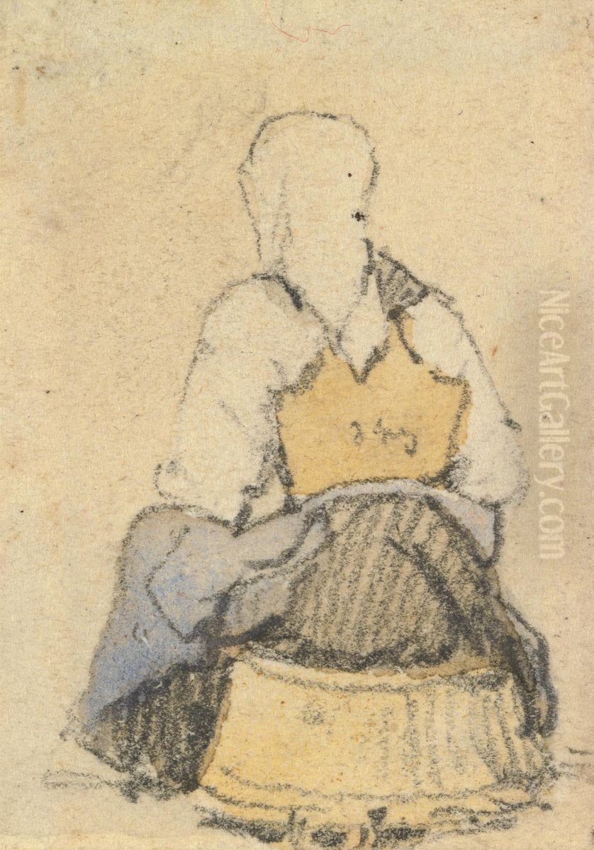 A Seated Peasant Woman Seen From Behind Oil Painting by Samuel Prout
