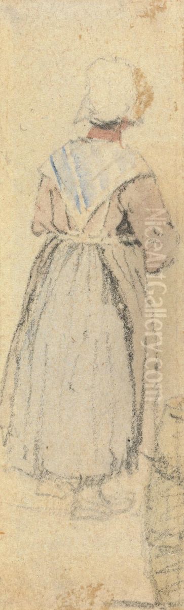 A Peasant Woman, Standing, Seen From Behind Oil Painting by Samuel Prout
