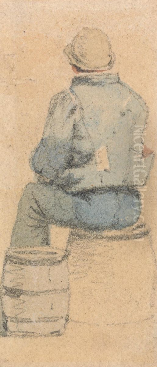 A Seated Peasant Boy Seen From Behind Oil Painting by Samuel Prout