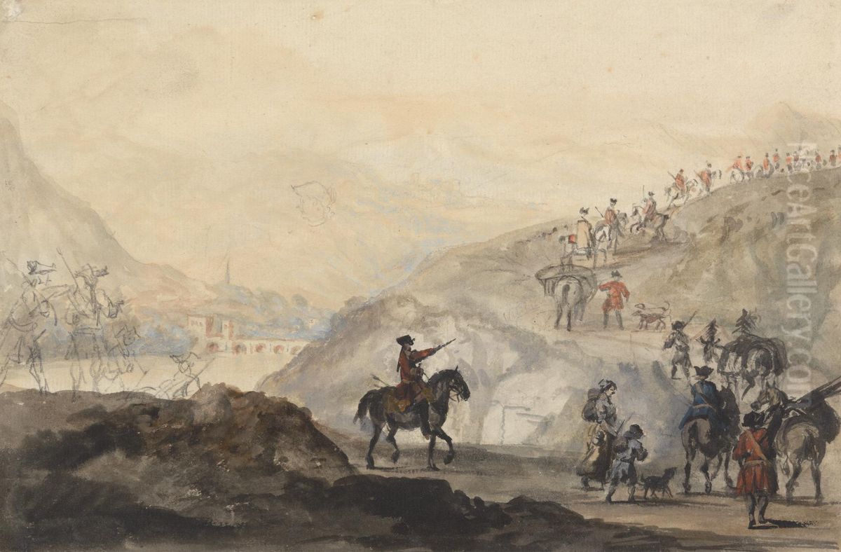 Cavalry Troops and Camp Followers on the Move Oil Painting by Peter Tillemans