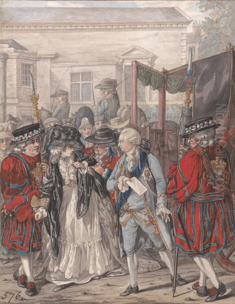 Margaret Nicholson Attempting to Assassinate His Majesty, George III, at the Garden Entrance of St. James's Palace, 2nd August 1786 Oil Painting by Robert Dighton