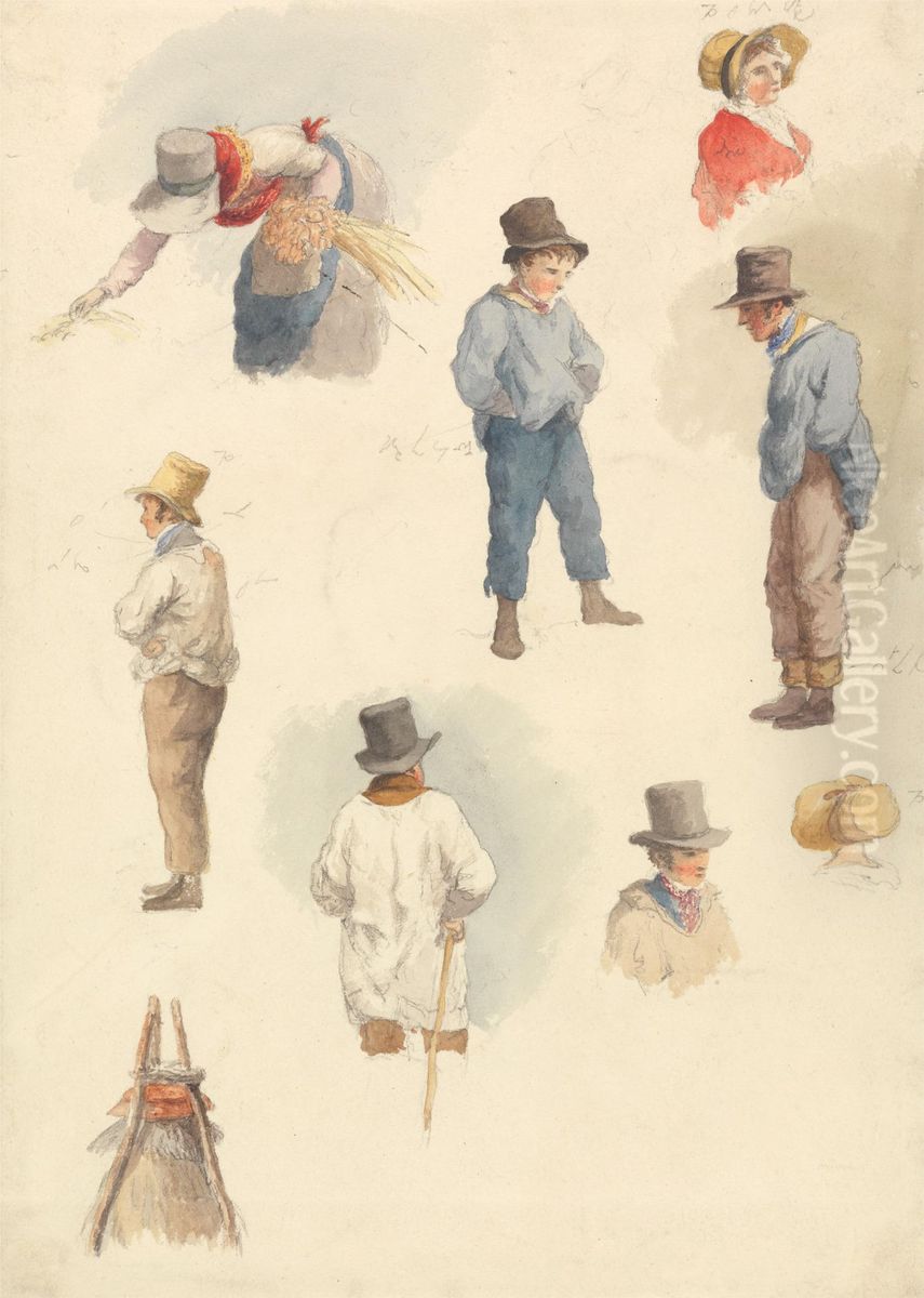 Farm Laborers and Other Studies Oil Painting by Robert Hills