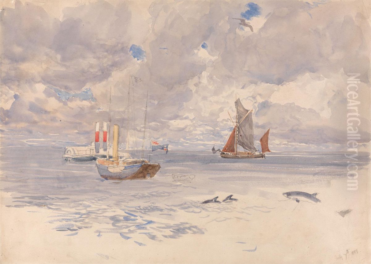 Porpoises, July 7, 1883 Oil Painting by Henry Moore