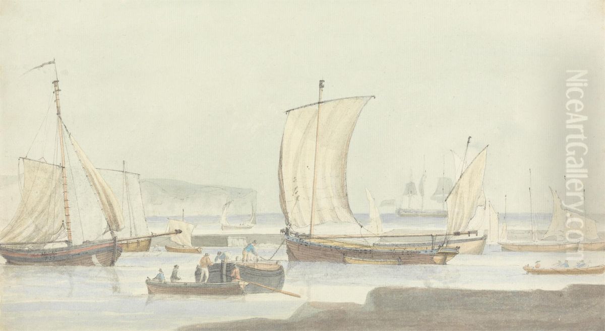 Harbor Scene Oil Painting by Dominic Serres