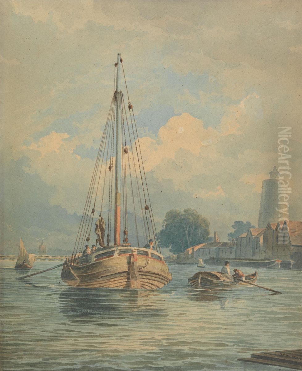 On the Thames Oil Painting by John Varley