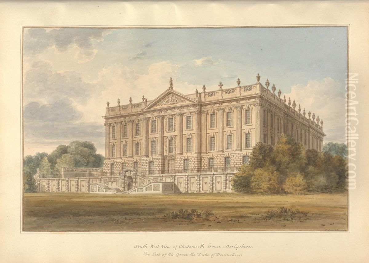 South West View of Chatsworth House Derbyshire the Seat of His Grace the Duke of Devonshire Oil Painting by George Stubbs
