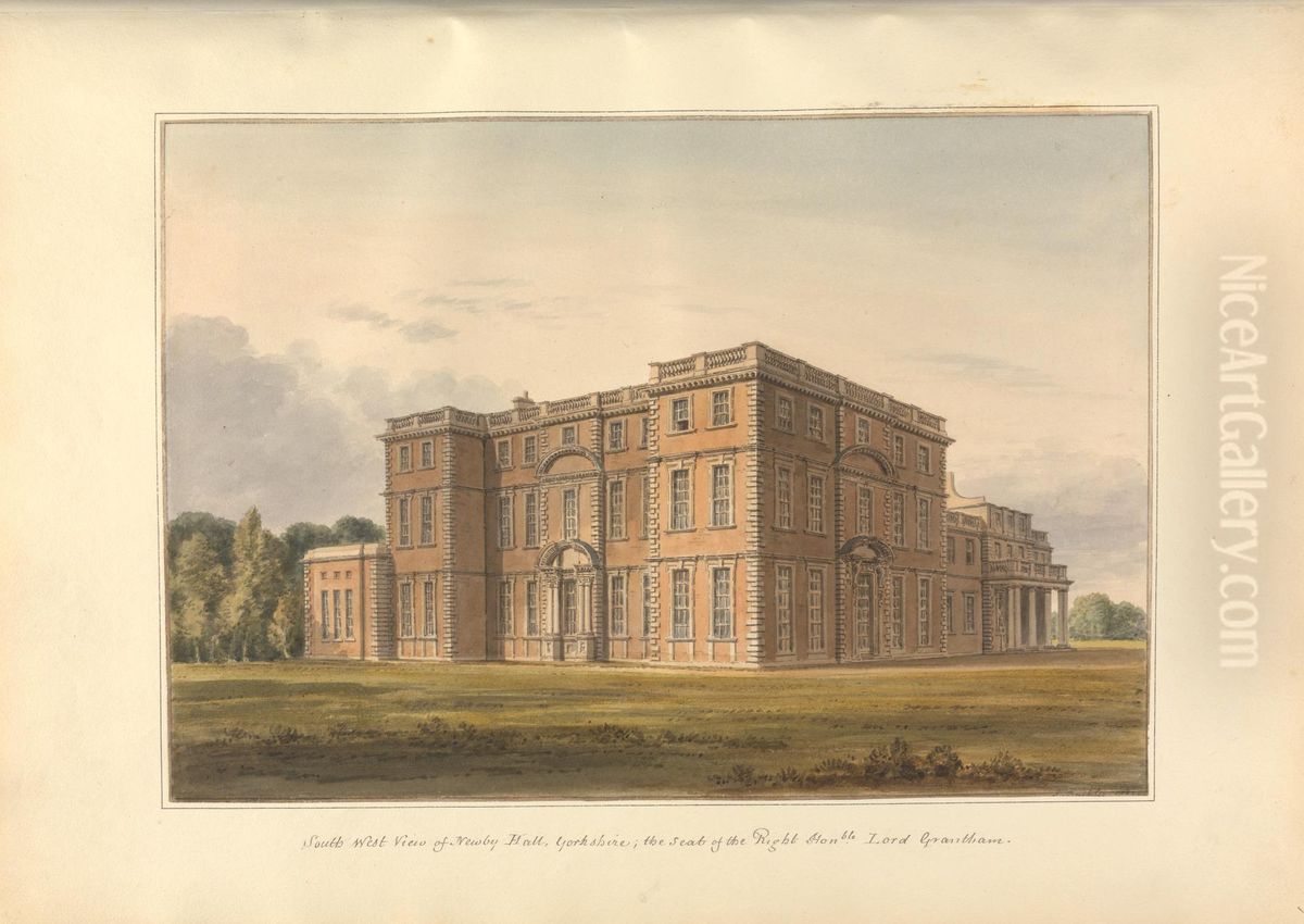 South West View of Newby Hall, Yorkshire; the Seat of the Right Hon'ble Lord Grantham Oil Painting by George Stubbs