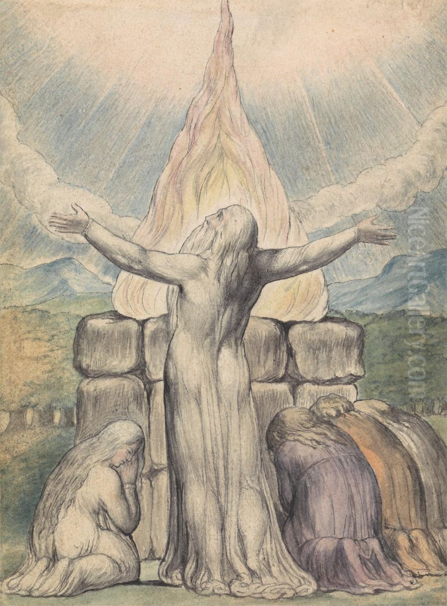 Job's Sacrifice Oil Painting by John Linnell