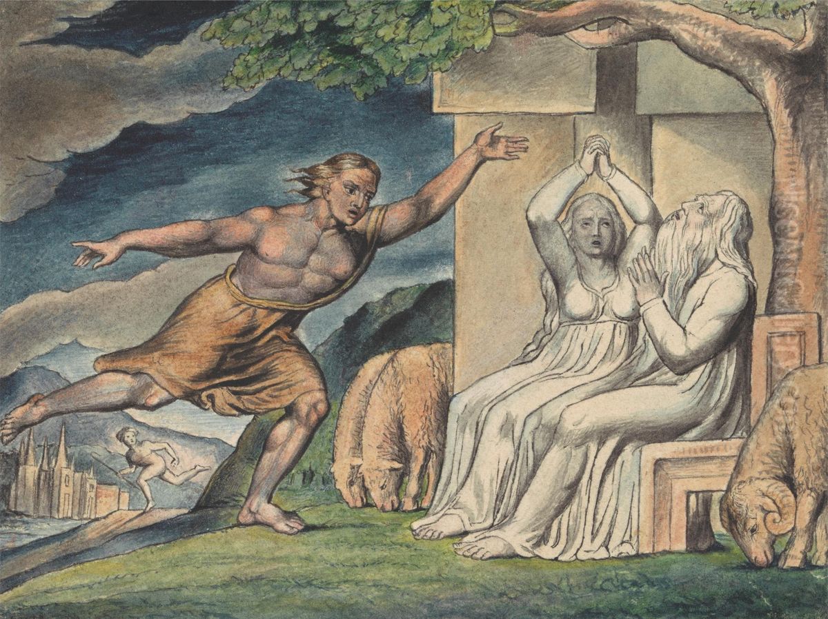 The Messengers Tell Job of the Misfortunes that Have Befallen Him Oil Painting by John Linnell