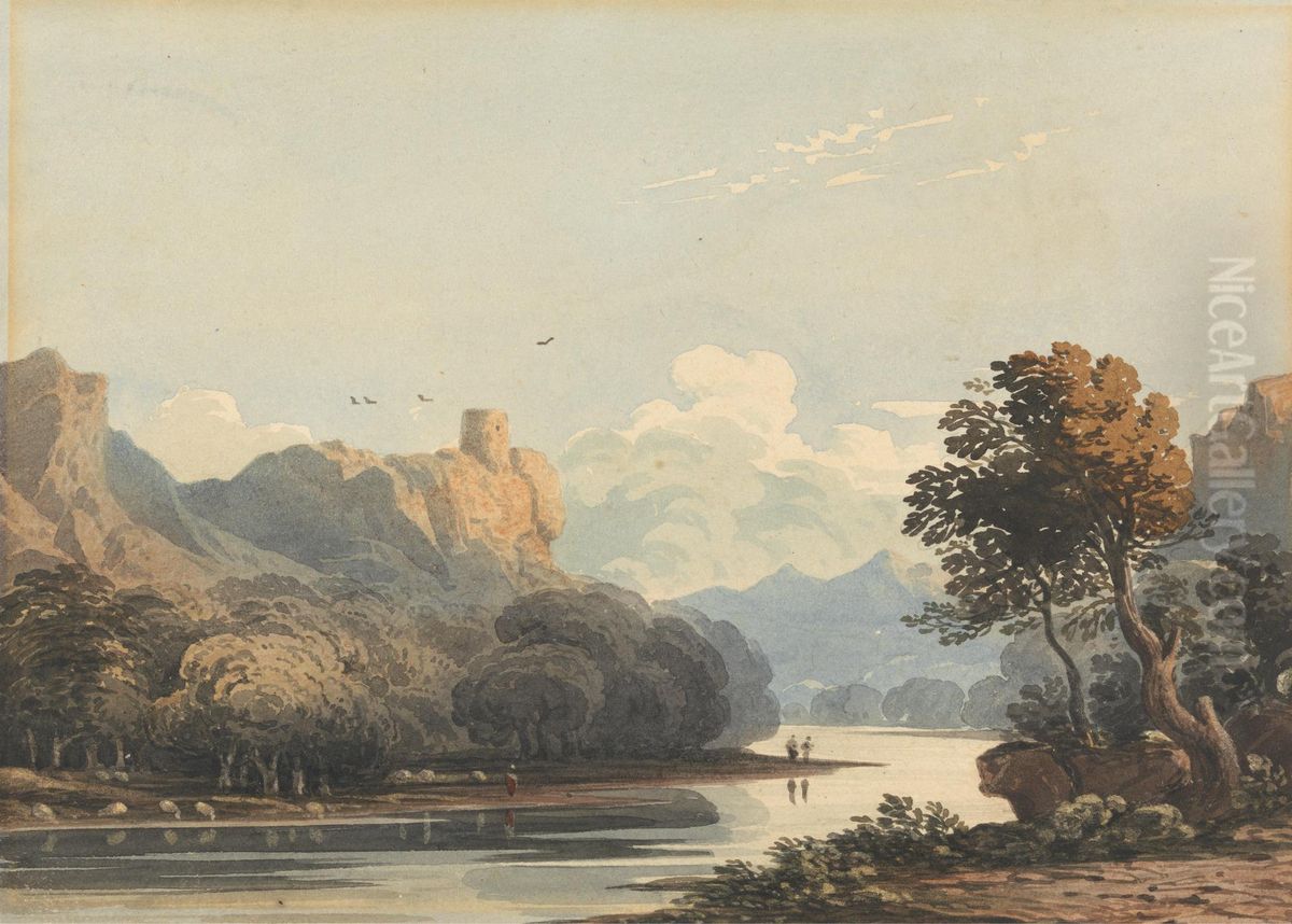 Landscape with a Distant Tower Oil Painting by John Varley