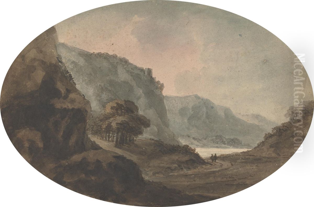 Two Men Walking in a Landscape Oil Painting by William Gilpin