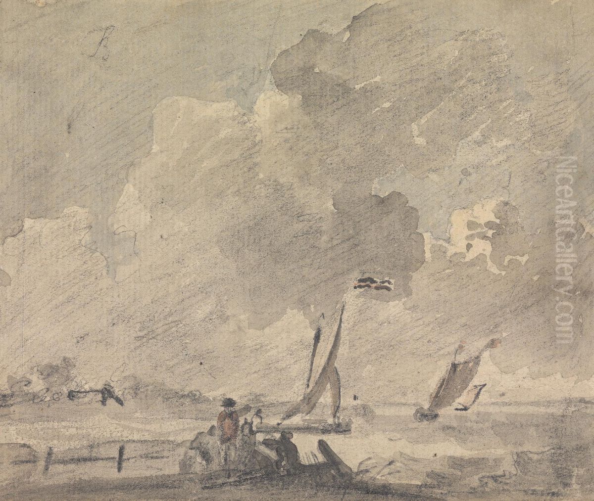 Observing Sailboats From the Shore Oil Painting by Sawrey Gilpin