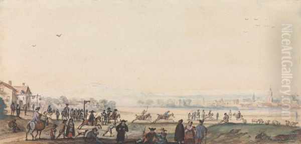 A Match at Newmarket Oil Painting by Peter Tillemans