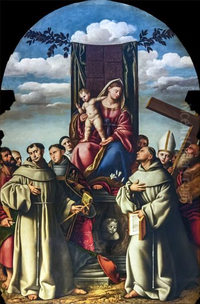 Virgin and Child Enthroned with Saints Oil Painting by Bernardino Licinio