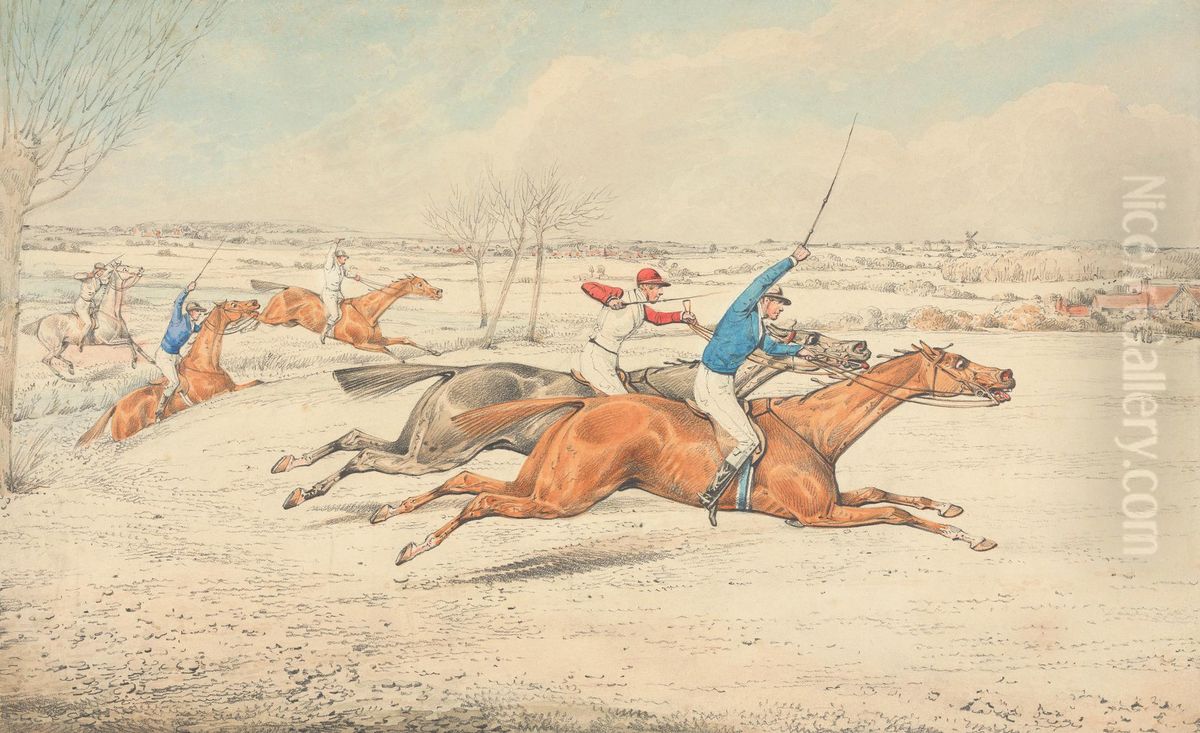 Five Riders Galloping Right Oil Painting by Henry Thomas Alken