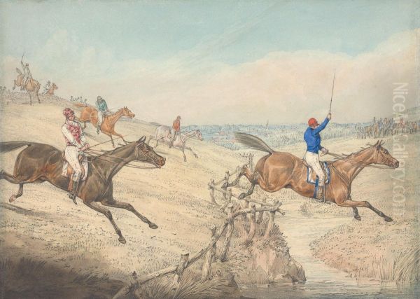 The Field taking a Low Rail and a Brook Oil Painting by Henry Thomas Alken