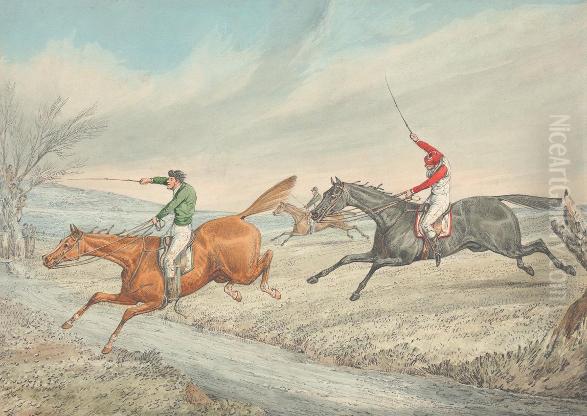 Three Riders Taking a Brook Oil Painting by Henry Thomas Alken