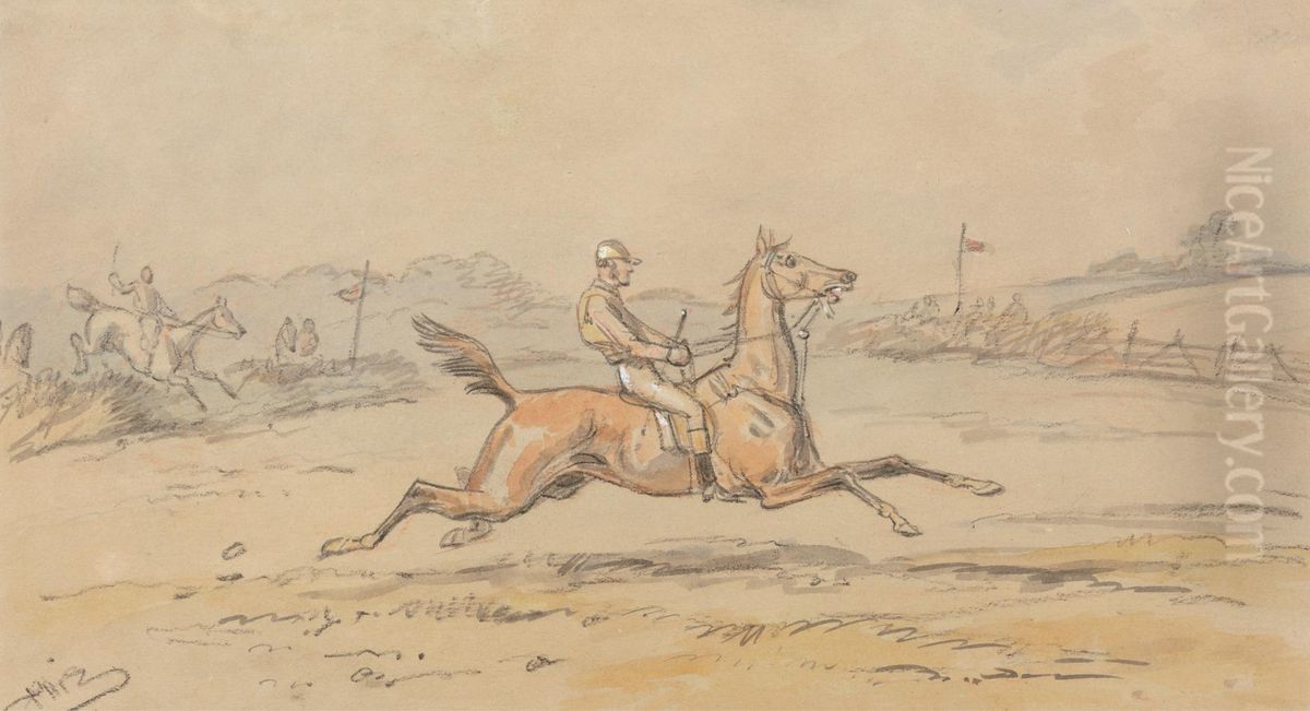 Point-to-Point Racing Oil Painting by Hablot Knight Browne
