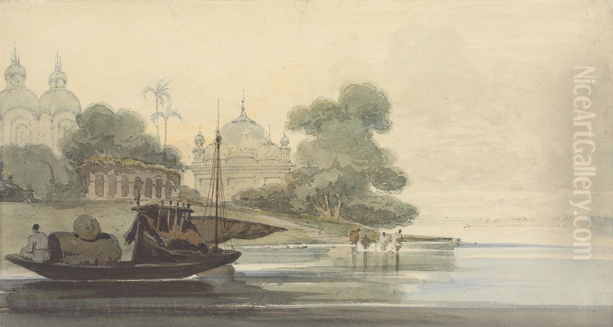A River in Ceylon Oil Painting by George Chinnery