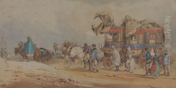 A French Diligence of 1830 Oil Painting by Charles Cooper Henderson