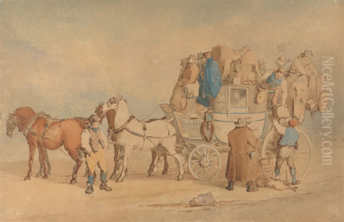 Unloading the Luggage From The Exeter Coach Oil Painting by Charles Cooper Henderson