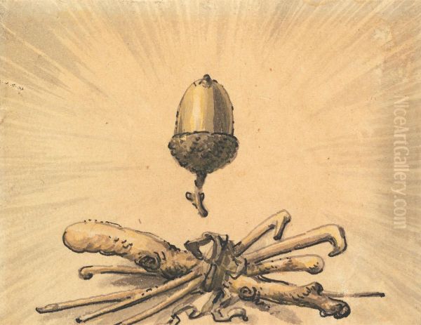 Acorn Strength Oil Painting by Julius Caesar Ibbetson