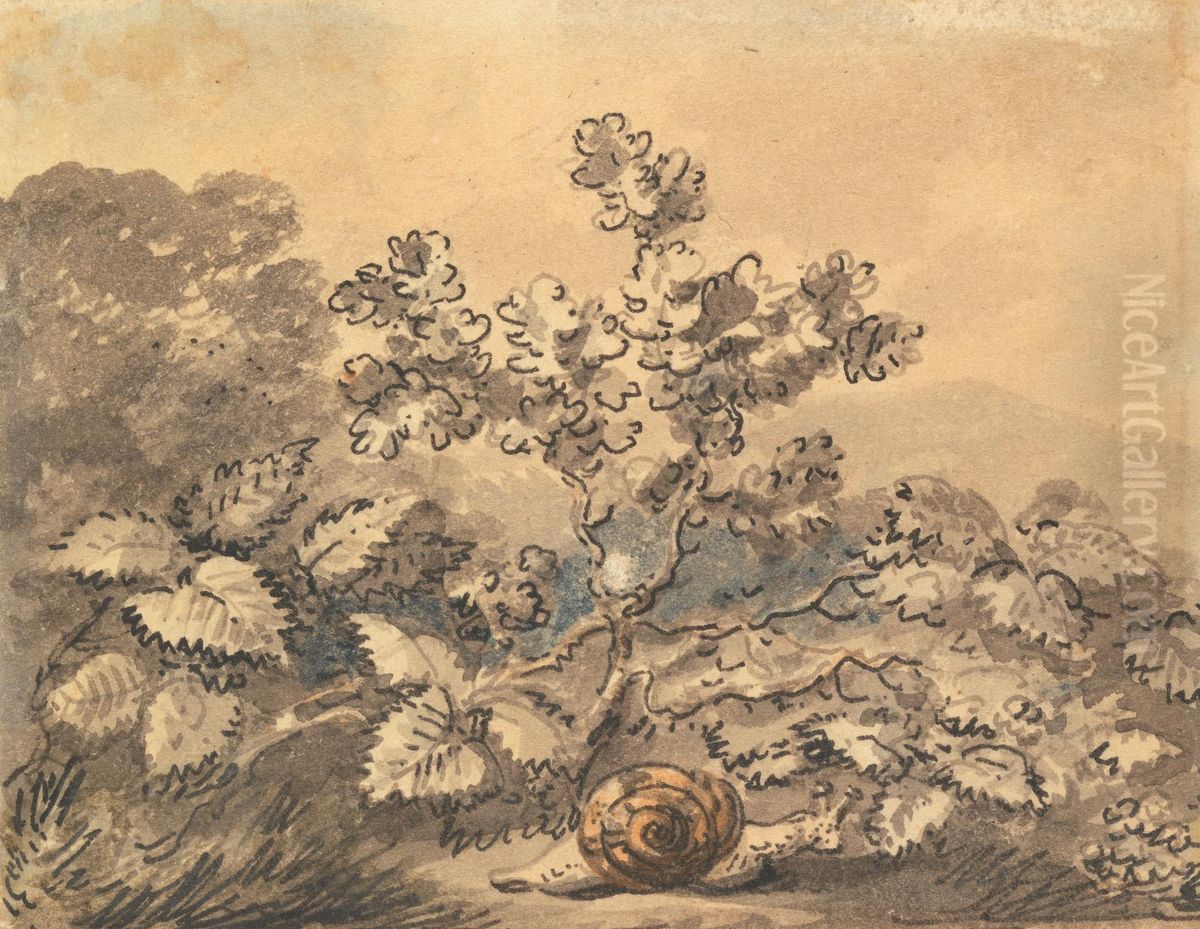 Supported by a Bramble Oil Painting by Julius Caesar Ibbetson