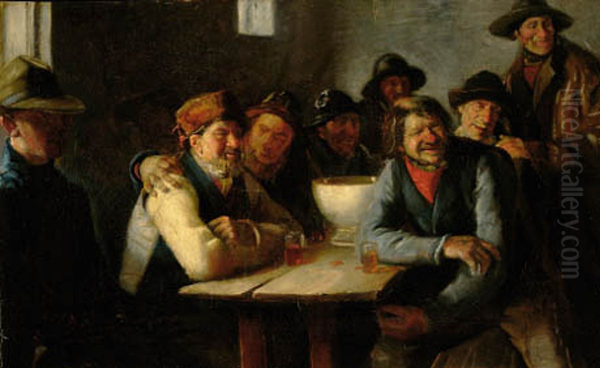 Fiskere omkring punchebollen. Oil Painting by Michael Peter Ancher
