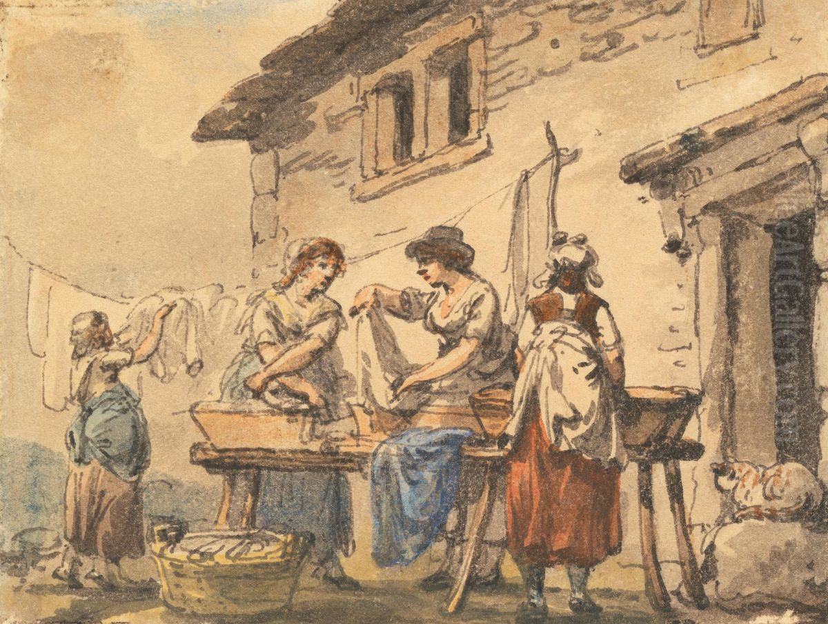 Washing with Ashes Oil Painting by Julius Caesar Ibbetson