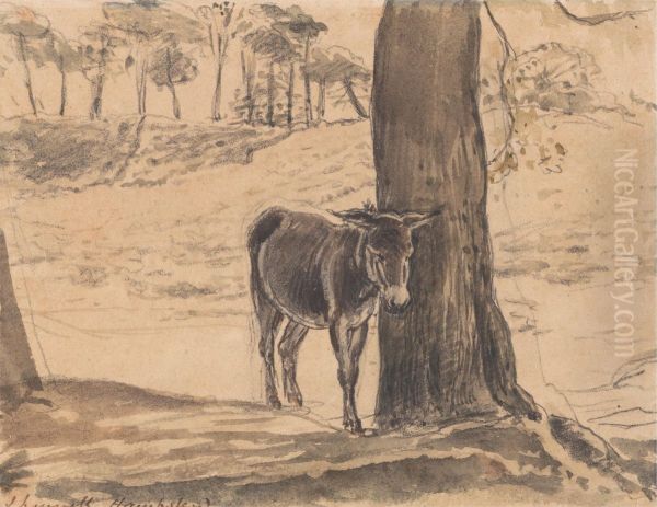 Donkey Beside a Tree, Hampstead Oil Painting by John Linnell