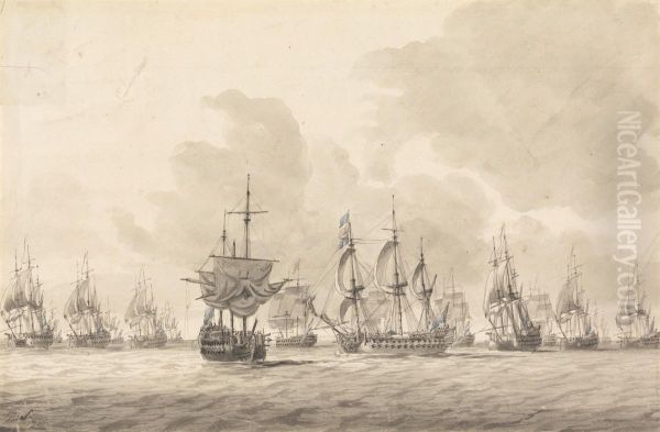 The Battle of the Dogger Bank, 5th August, 1781 Oil Painting by Dominic Serres