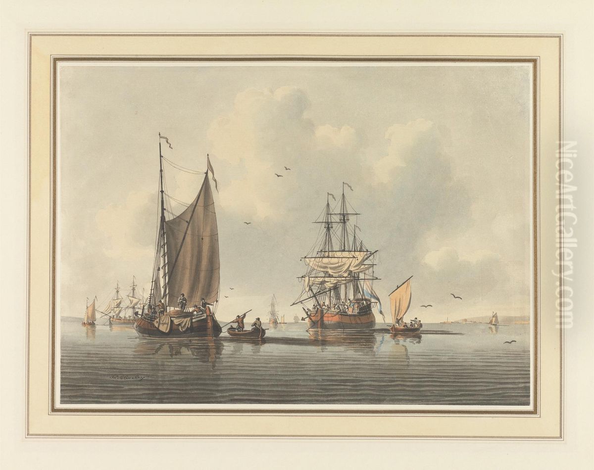 A Calm Day in the Anchorage Oil Painting by John Cleveley the Younger