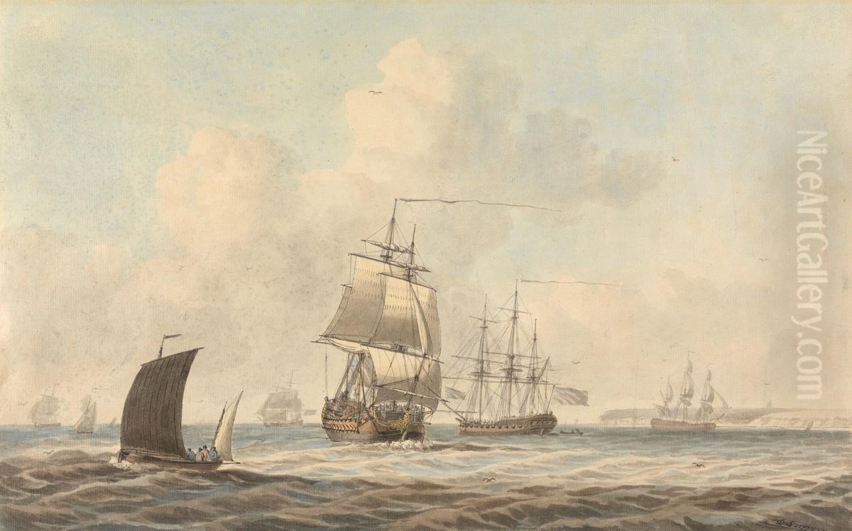 Warships Passing in the Channel Oil Painting by Dominic Serres