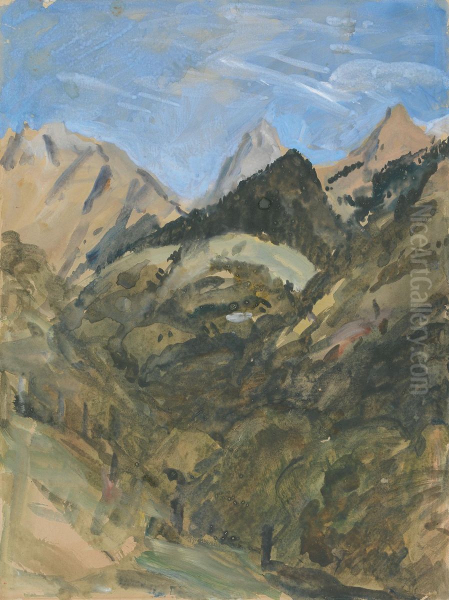 A Mountain View Oil Painting by Hercules Brabazon Brabazon