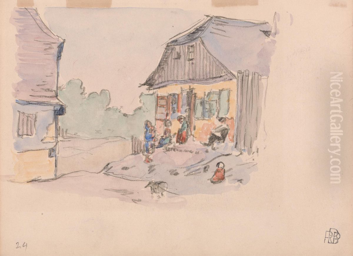 Family Gathered on a Porch, Opatow Kielecki, Poland Oil Painting by Robert Bevan Family Gathered on a Porch, Opatow Kielecki, Poland Oil Painting by Robert Bevan