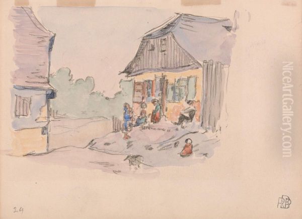 Family Gathered on a Porch, Opatow Kielecki, Poland Oil Painting by Robert Bevan