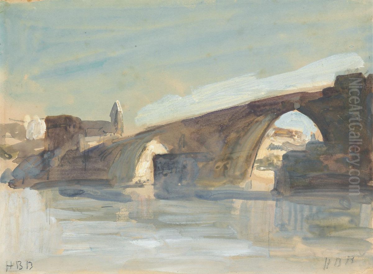 A Bridge Oil Painting by Hercules Brabazon Brabazon A Bridge Oil Painting by Hercules Brabazon Brabazon