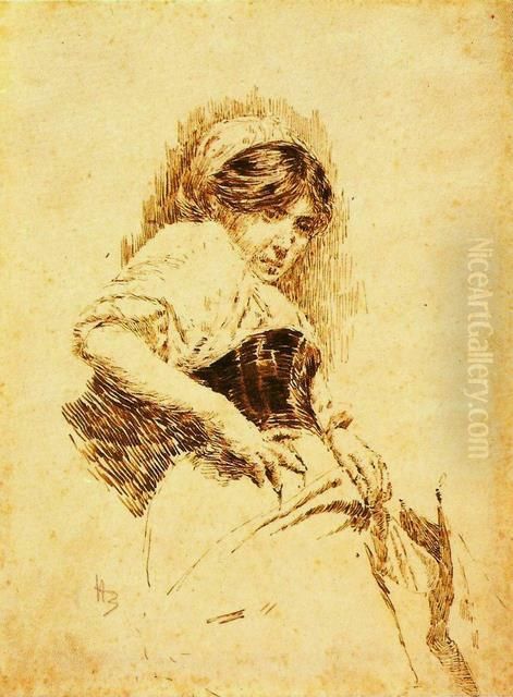 Ciociara (woman with hand on her hip) Oil Painting by Henrique Bernardelli