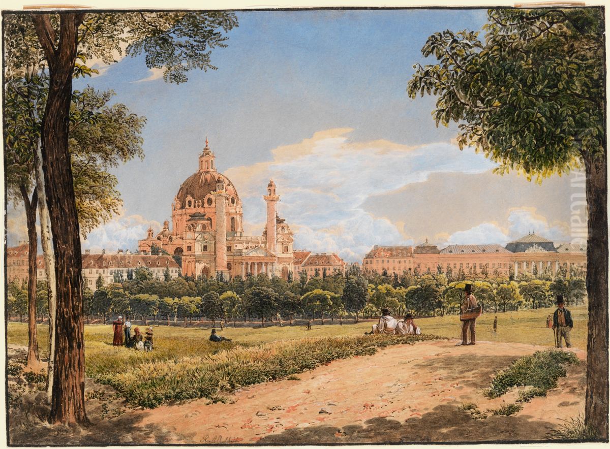 Blick auf die Karlskirche und das Polytechnische Institut Oil Painting by Rudolf von Alt