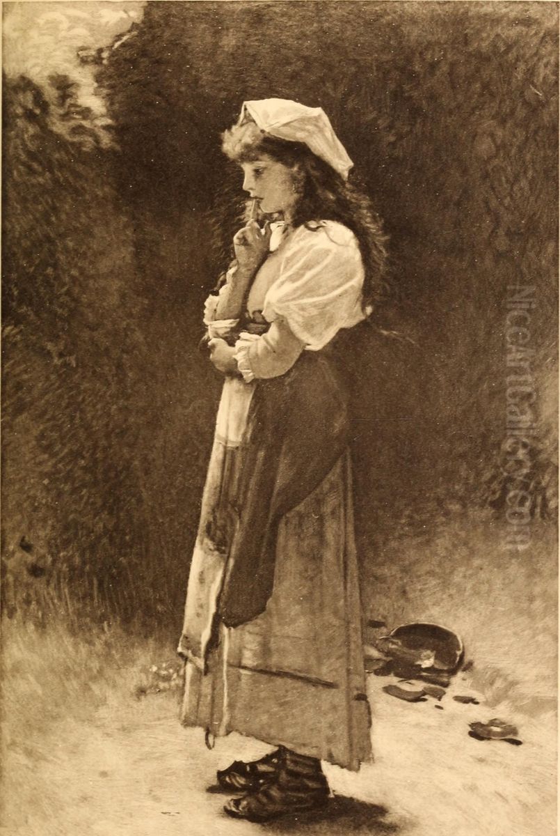 The broken pitcher (version with ciocie) Oil Painting by Leon Bonnat